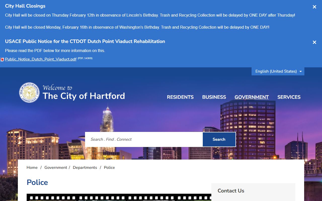 Hartford Police Department building for warrant record searches