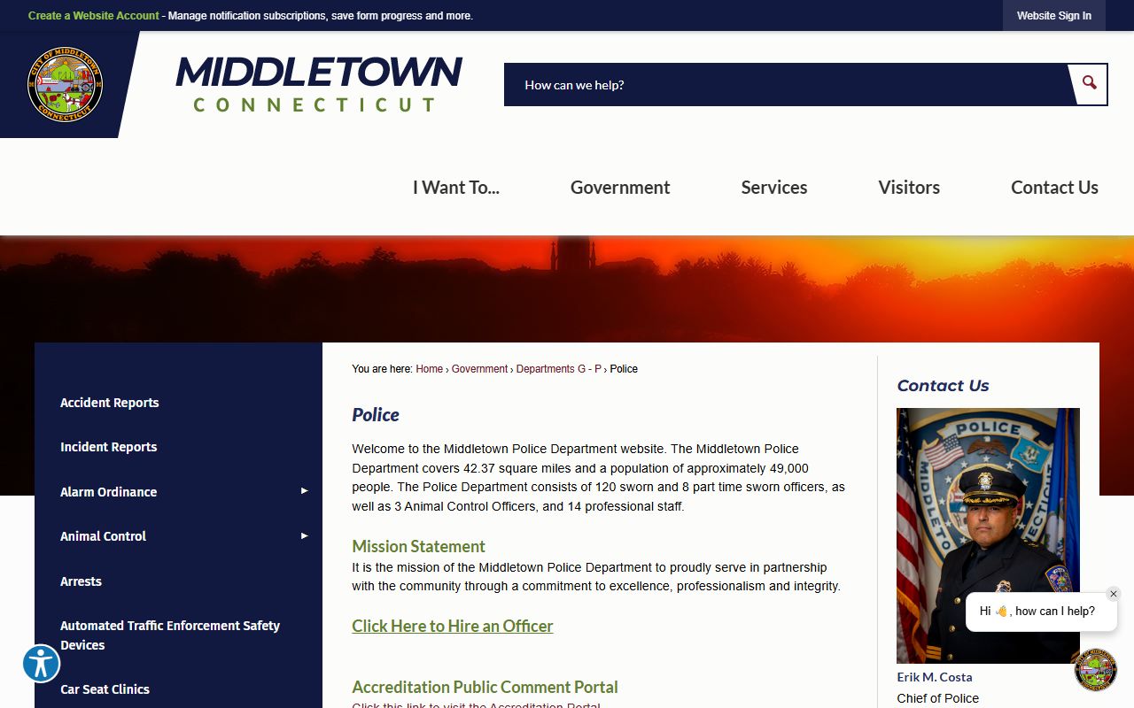 Middletown Police Department for warrant record searches