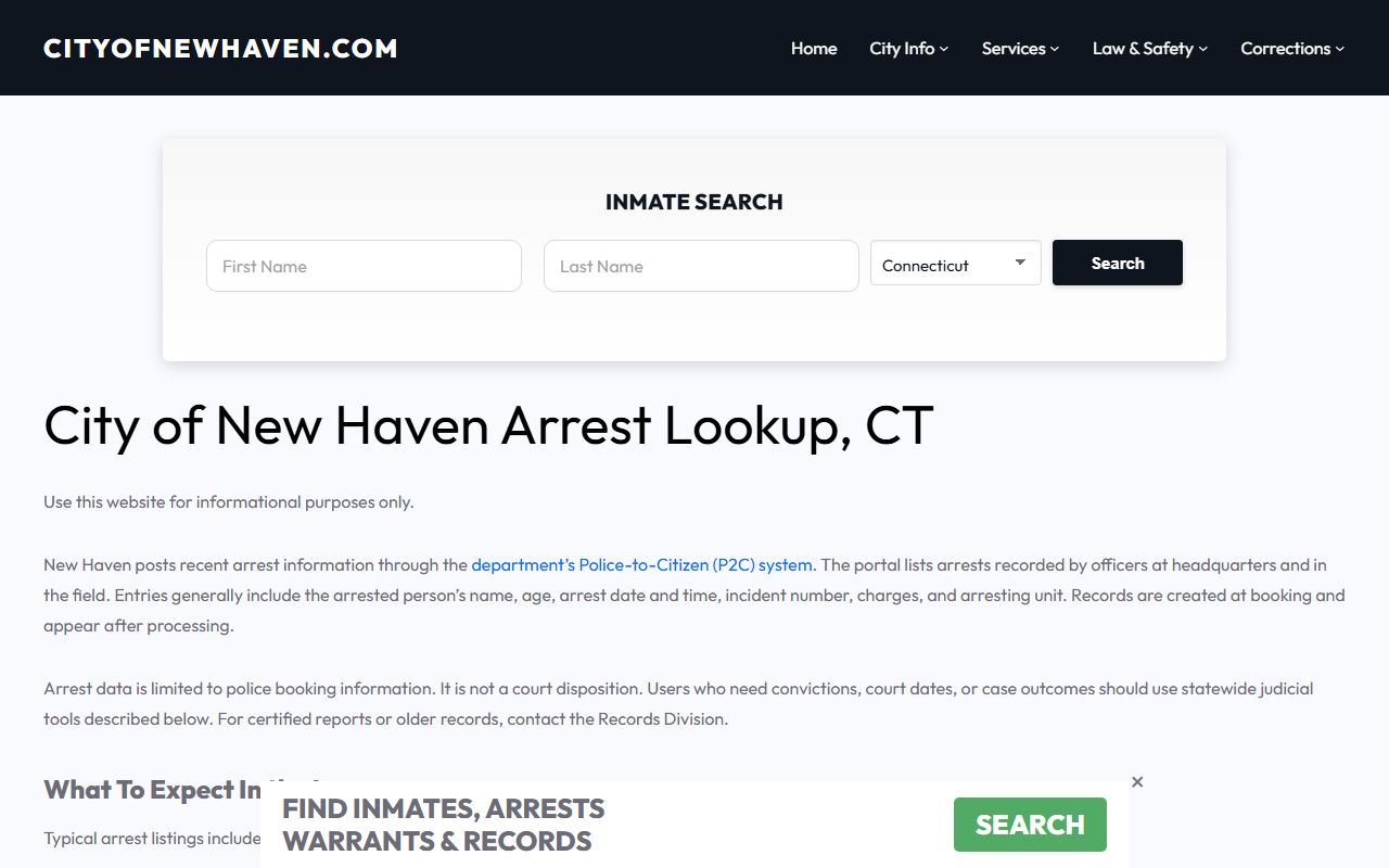 New Haven arrest lookup portal for warrant records