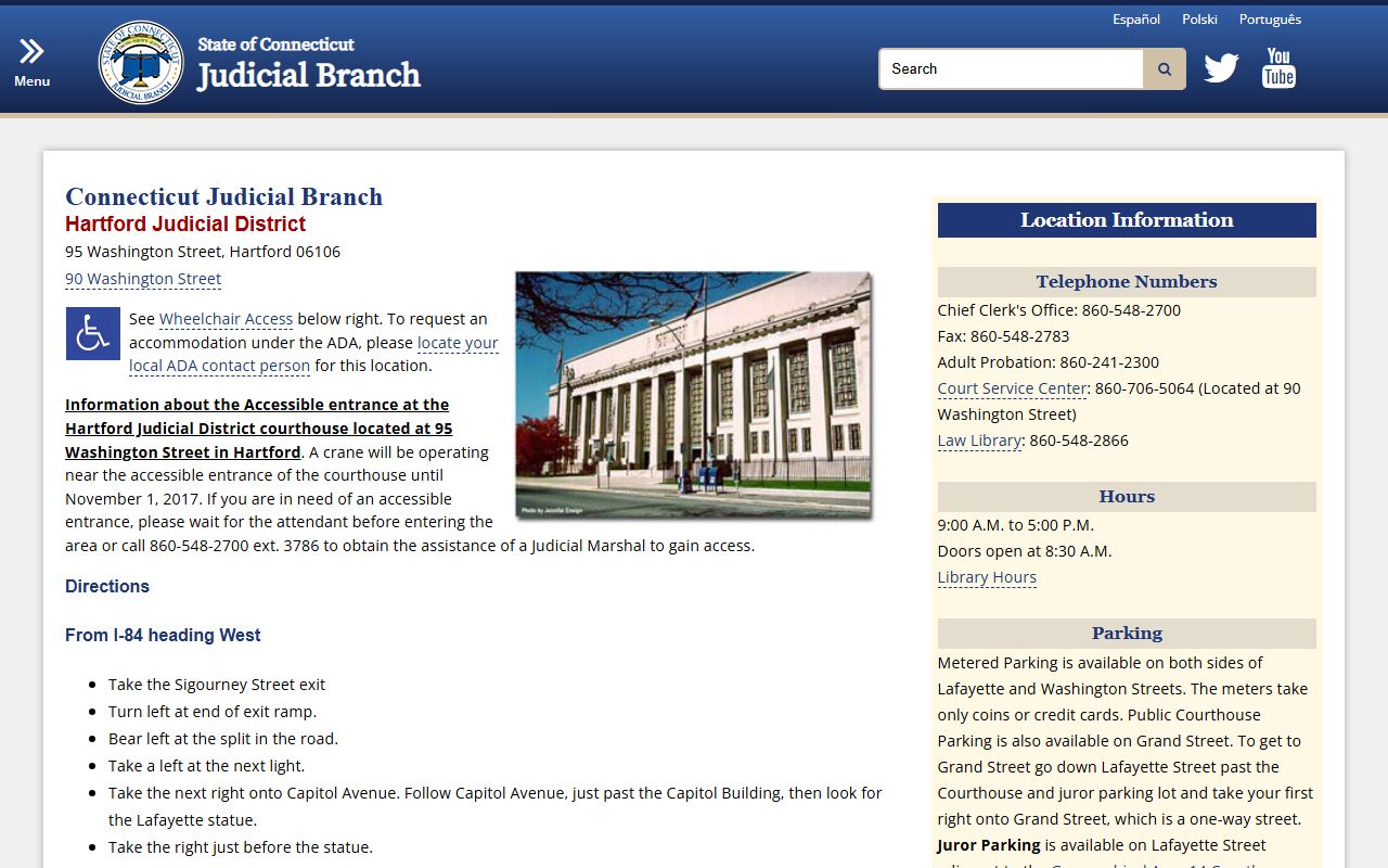 Bridgeport Court directions for Fairfield County warrant records