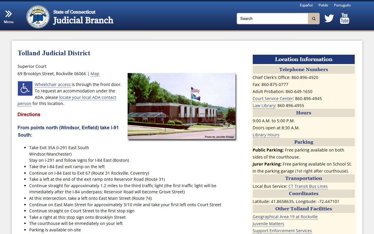 Tolland Judicial District court directions for warrant searches