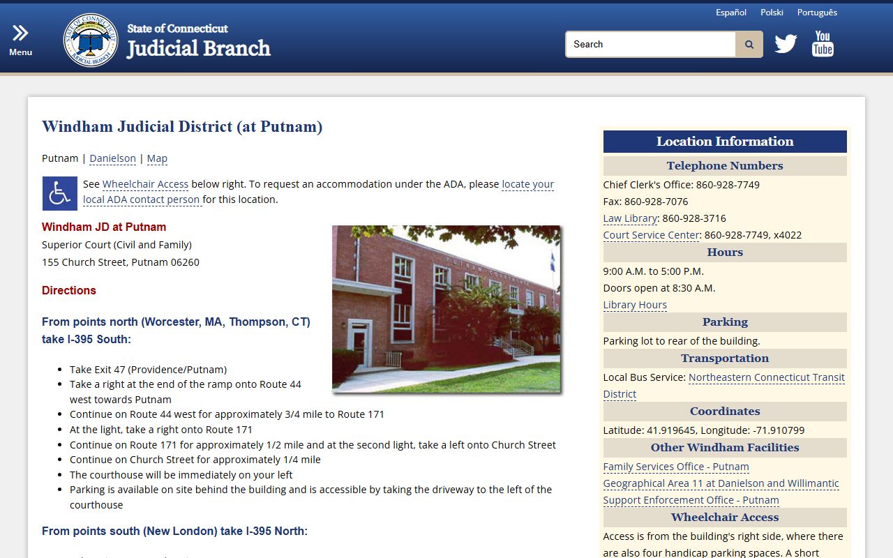 Windham Judicial District court directions for warrant record searches