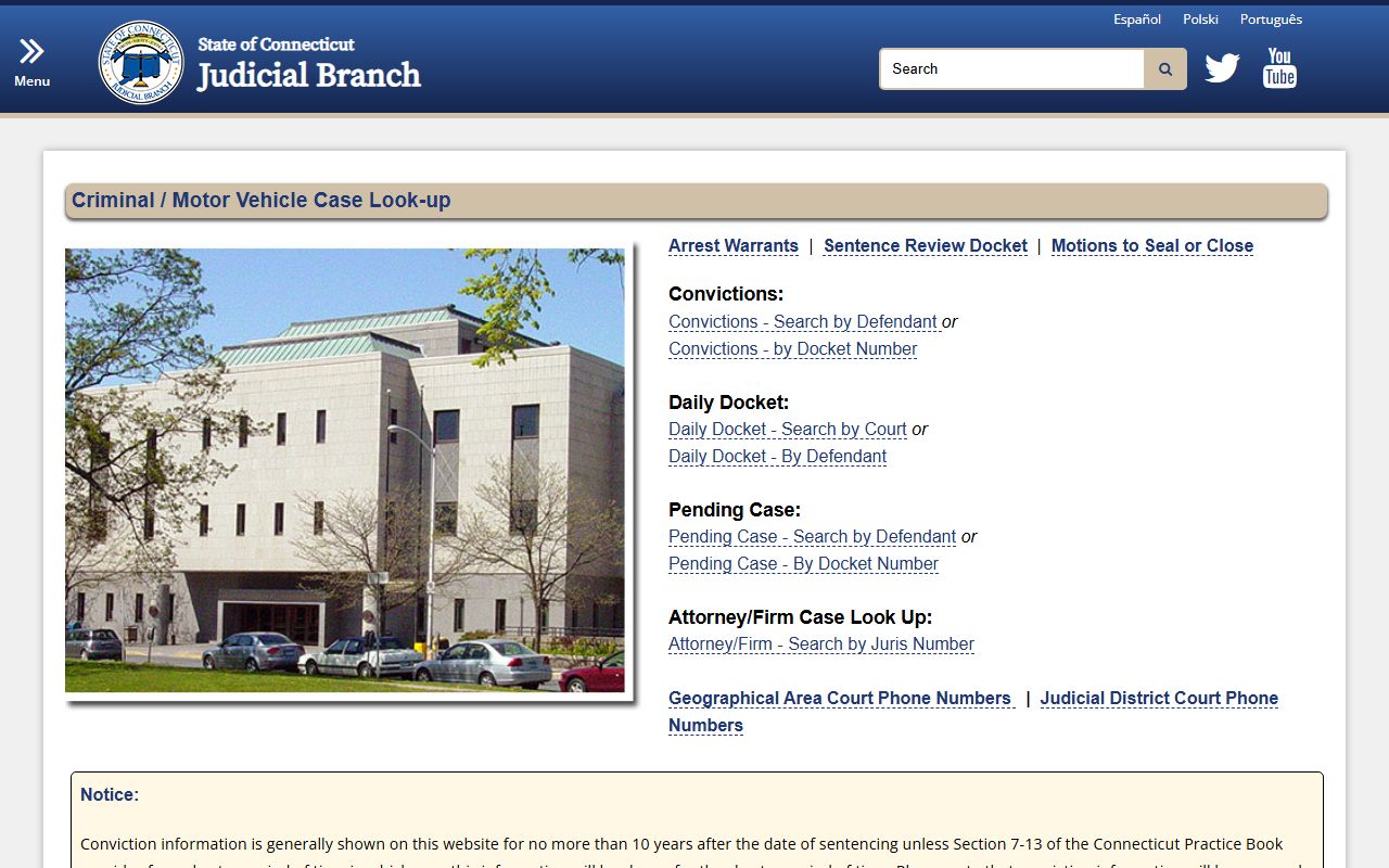 Connecticut criminal case lookup portal for warrant searches